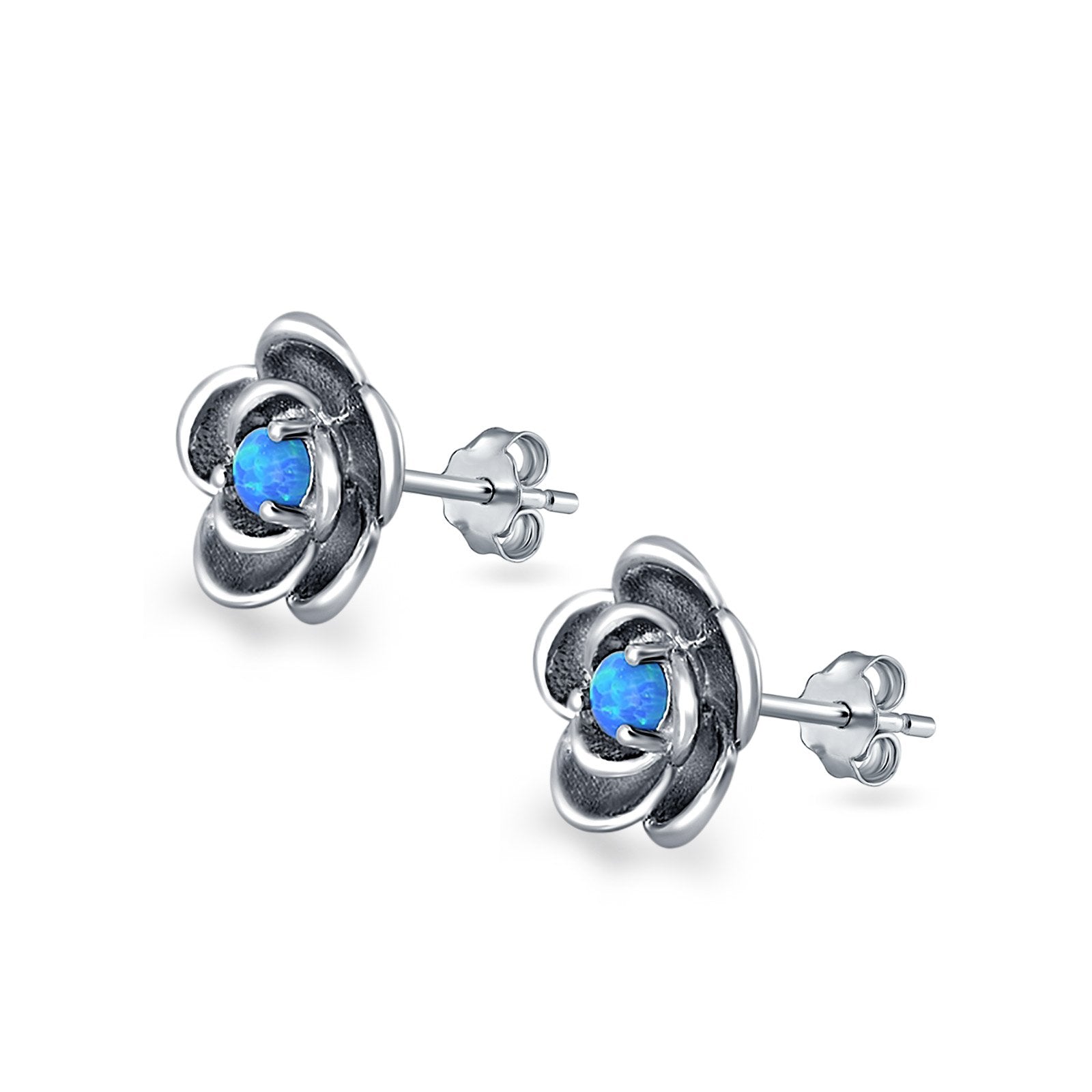 Flower Stud Earrings Lab Created Opal 925 Sterling Silver (10mm)
