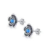 Flower Stud Earrings Lab Created Opal 925 Sterling Silver (10mm)