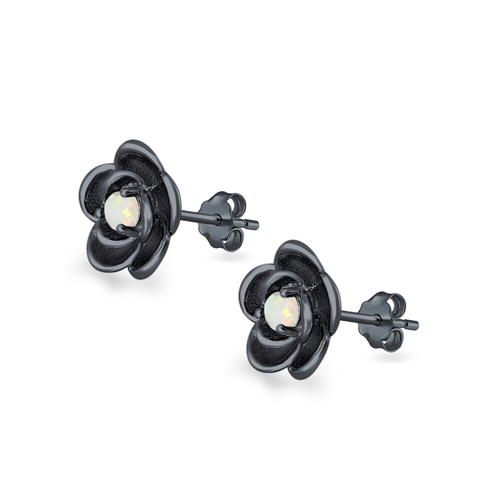 Flower Stud Earrings Lab Created Opal 925 Sterling Silver (10mm)