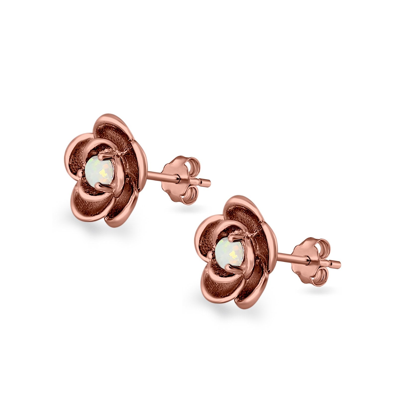Flower Stud Earrings Lab Created Opal 925 Sterling Silver (10mm)