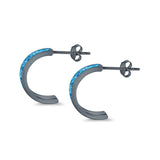 Half Hoop Stud Earrings Lab Created Opal 925 Sterling Silver (15mm)