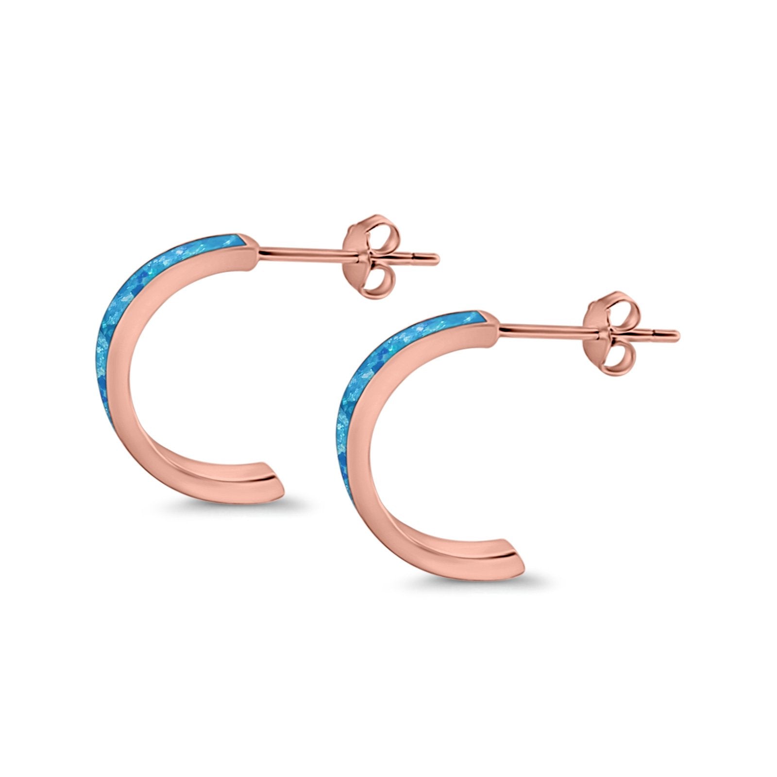 Half Hoop Stud Earrings Lab Created Opal 925 Sterling Silver (15mm)