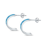 Half Hoop Stud Earrings Lab Created Opal 925 Sterling Silver (15mm)