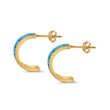 Half Hoop Stud Earrings Lab Created Opal 925 Sterling Silver (15mm)