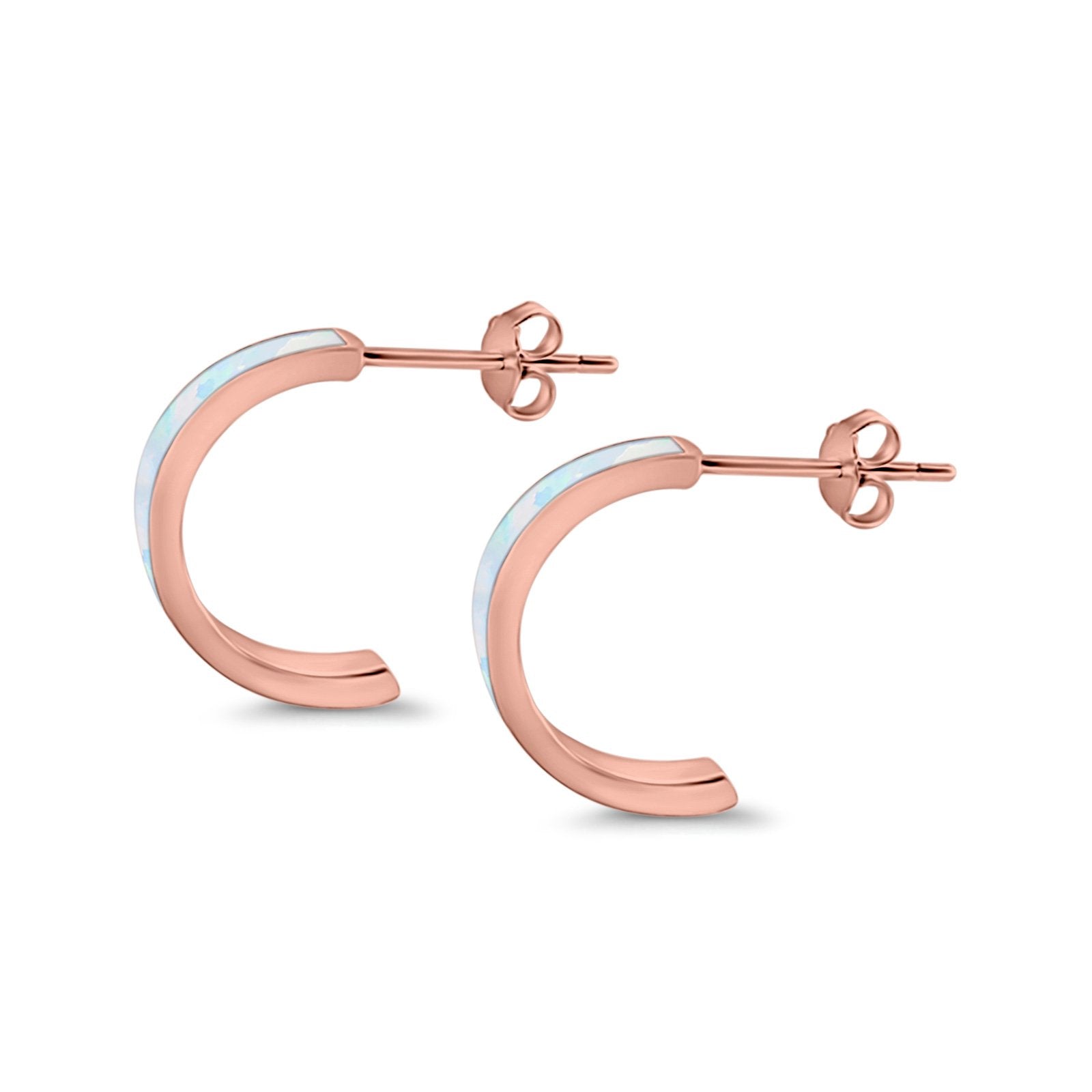 Half Hoop Stud Earrings Lab Created Opal 925 Sterling Silver (15mm)