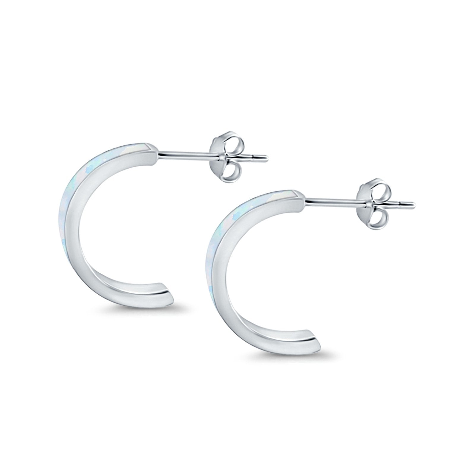 Half Hoop Stud Earrings Lab Created Opal 925 Sterling Silver (15mm)