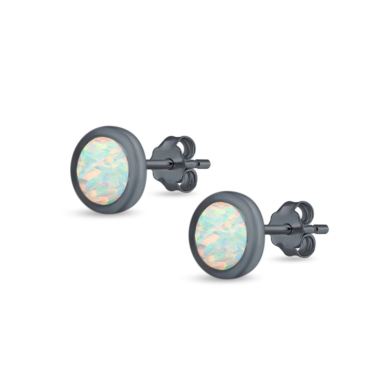 Round Half Ball Stud Earrings Created Opal 925 Sterling Silver (6mm)
