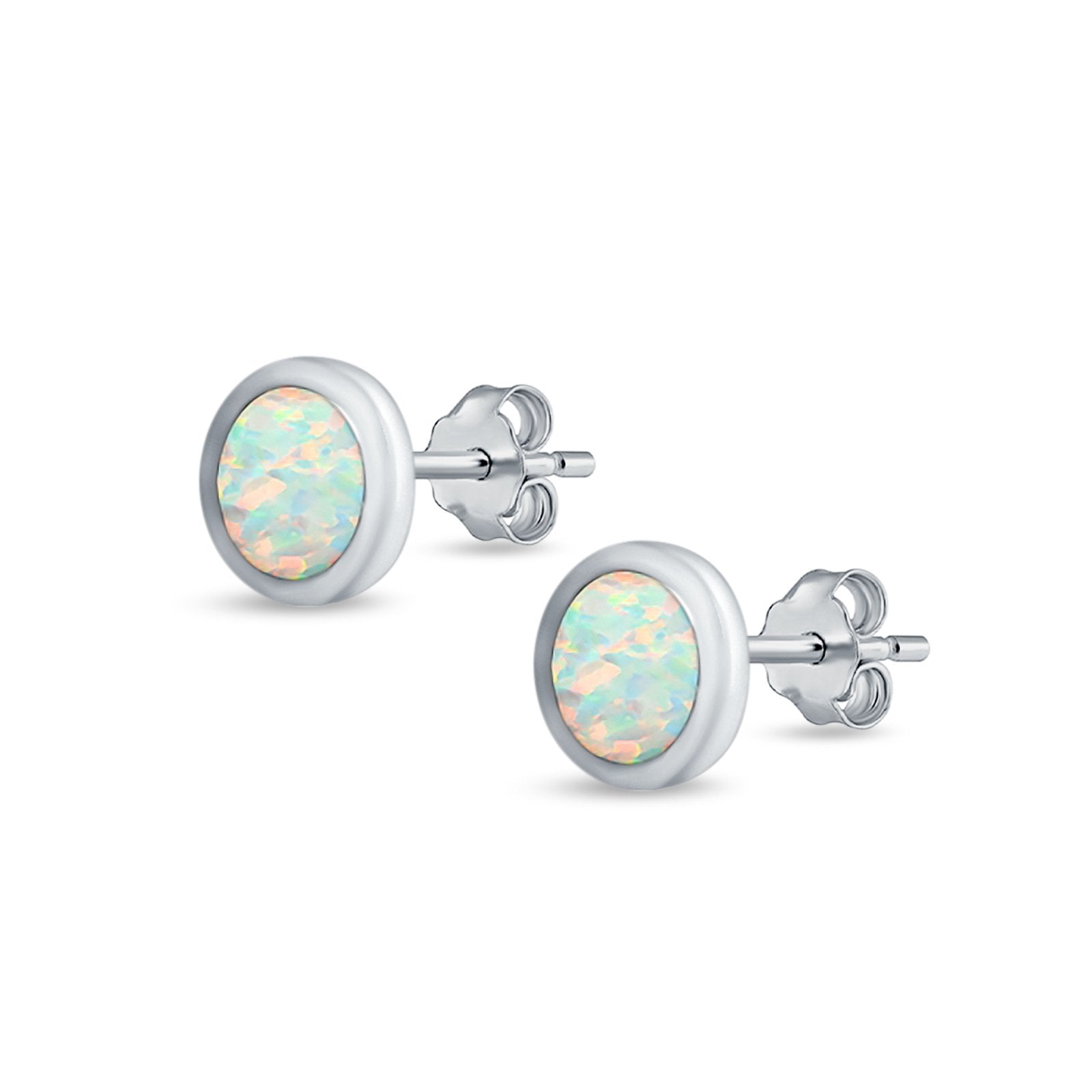 Round Half Ball Stud Earrings Created Opal 925 Sterling Silver (6mm)