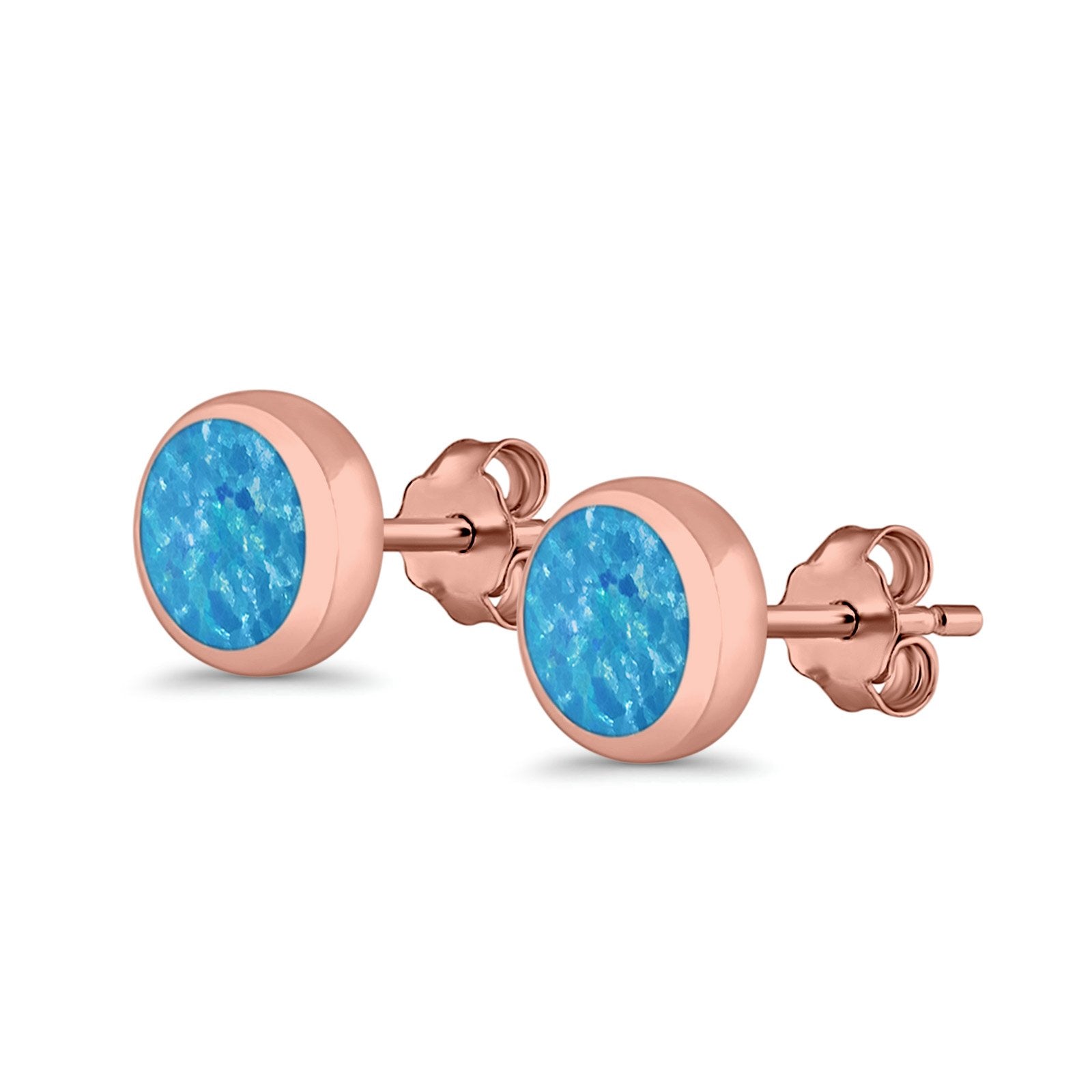 Round Stud Earrings Lab Created Opal 925 Sterling Silver (4mm-10mm)