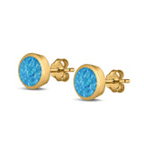Stud Earrings Round Lab Created Opal 925 Sterling Silver (4mm-10mm)
