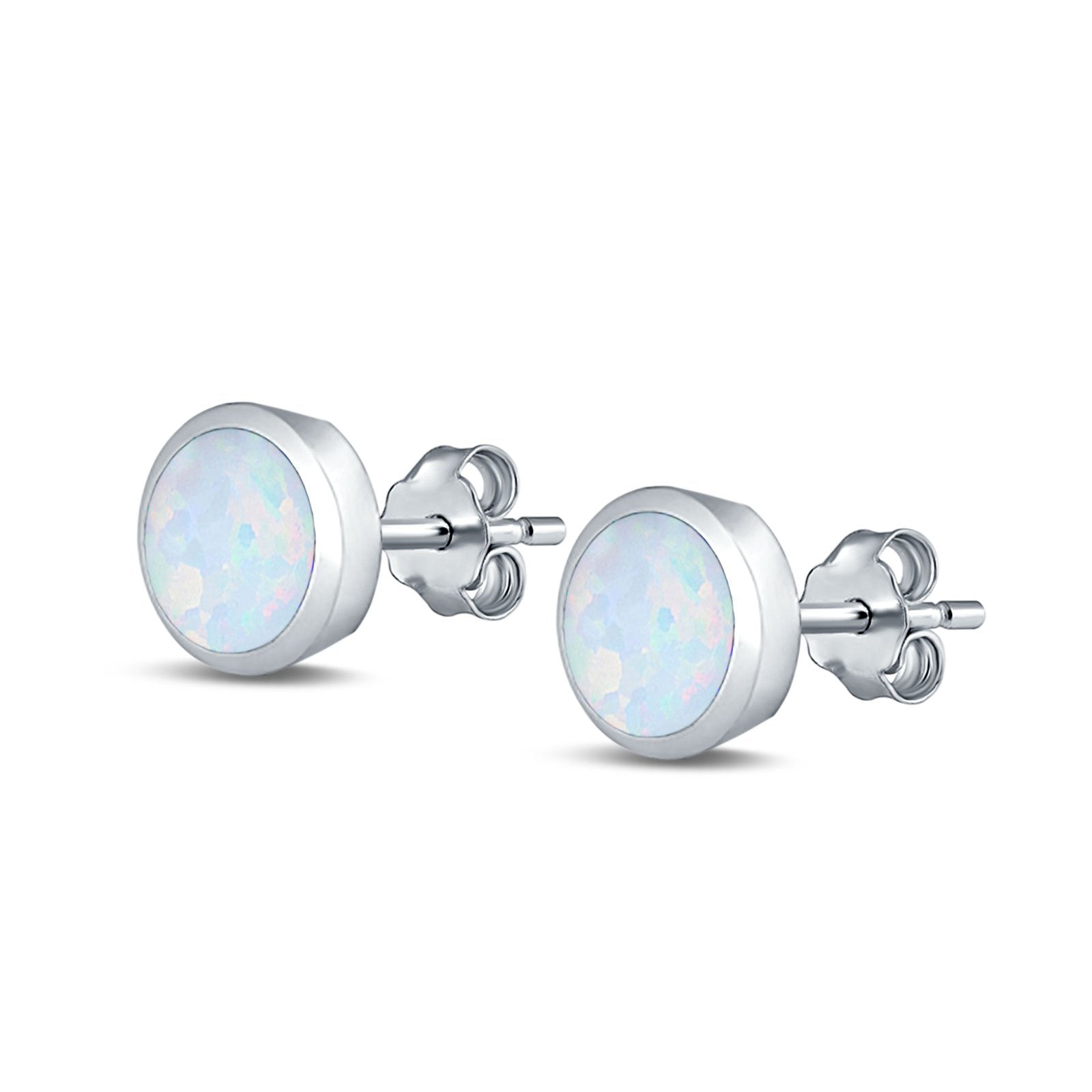 Stud Earrings Round Lab Created Opal 925 Sterling Silver (4mm-10mm)