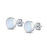 Stud Earrings Round Lab Created Opal 925 Sterling Silver (4mm-10mm)