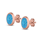 Oval Stud Earrings Lab Created Opal 925 Sterling Silver (6mm-12mm)