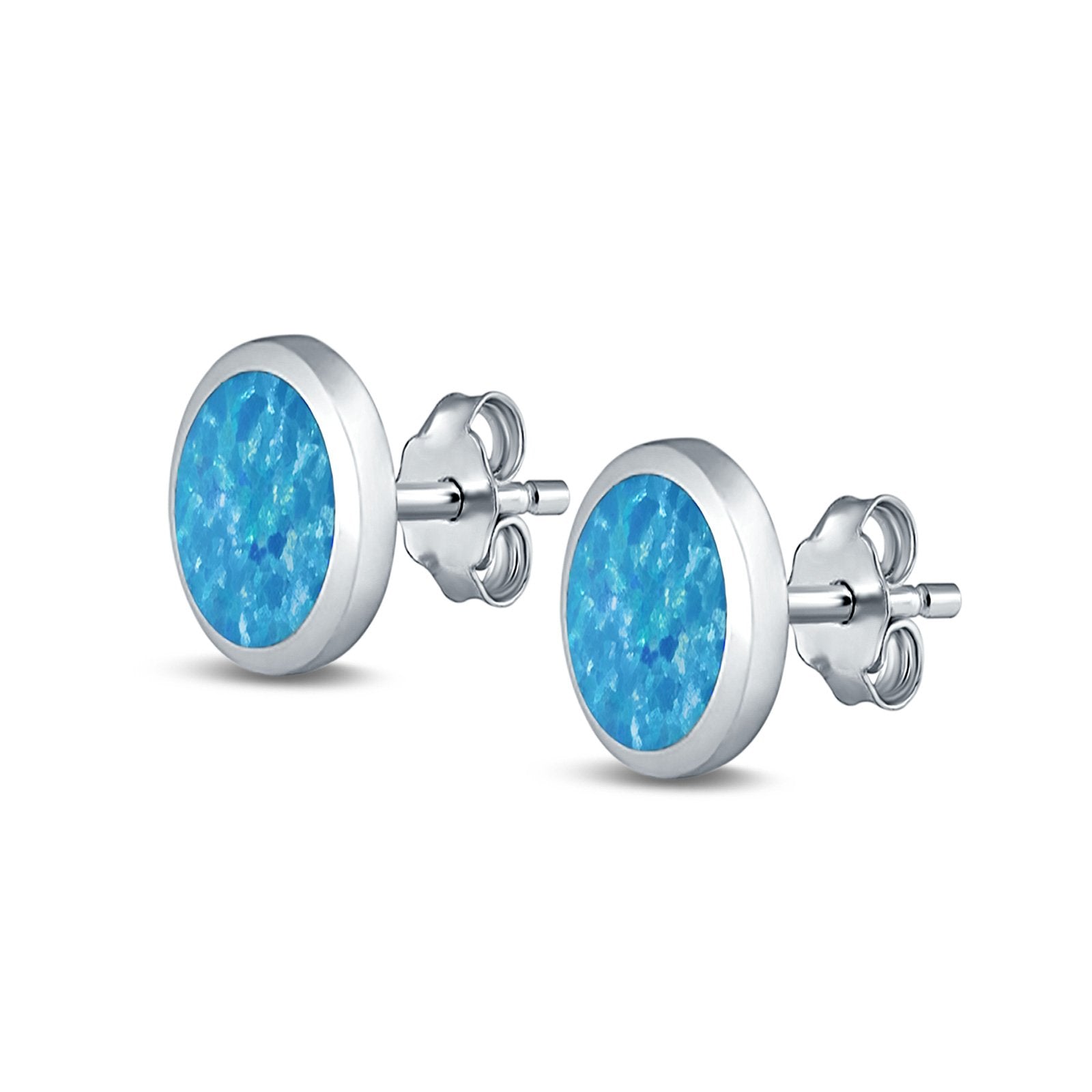 Oval Stud Earrings Lab Created Opal 925 Sterling Silver (6mm-12mm)