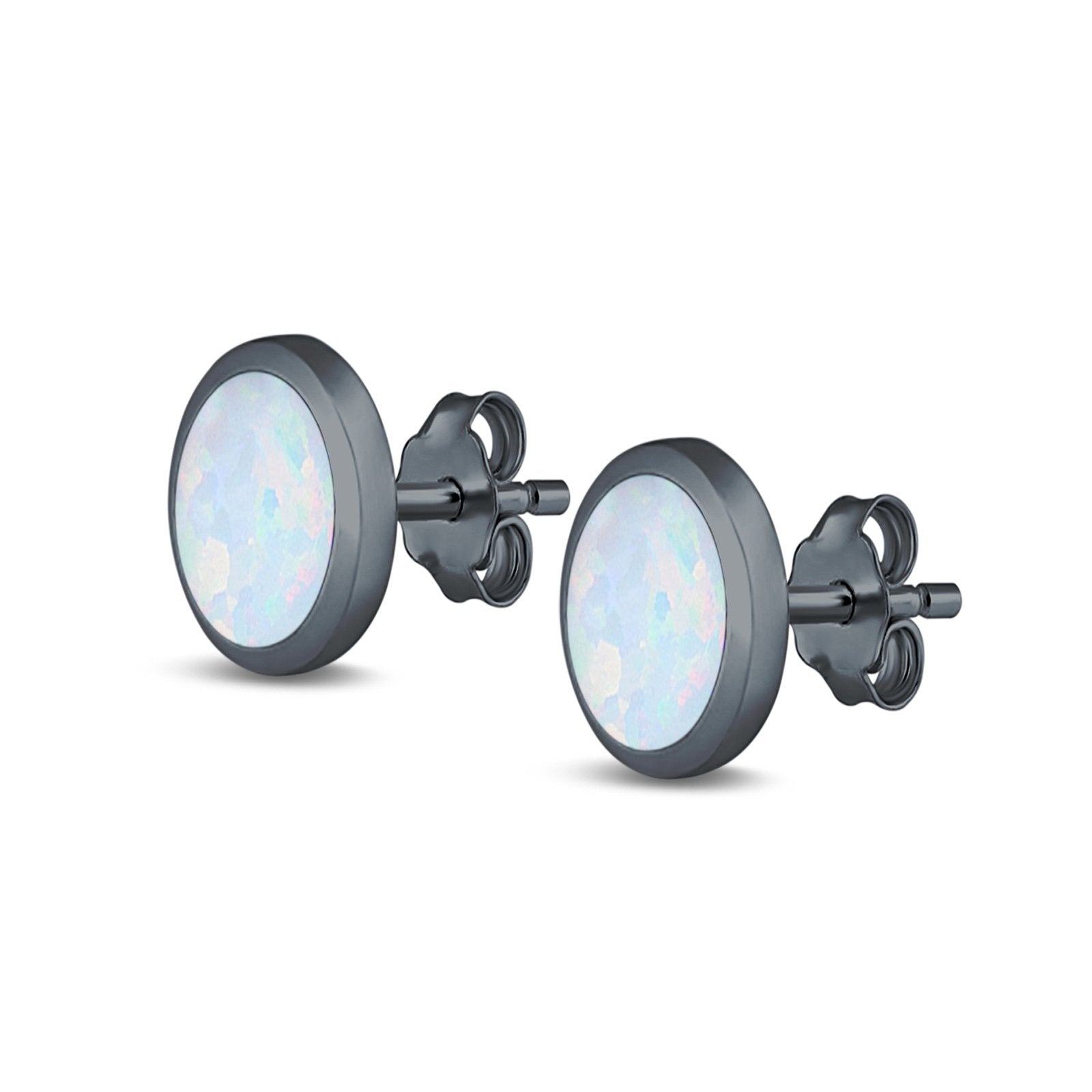 Oval Stud Earrings Lab Created Opal 925 Sterling Silver (6mm-12mm)