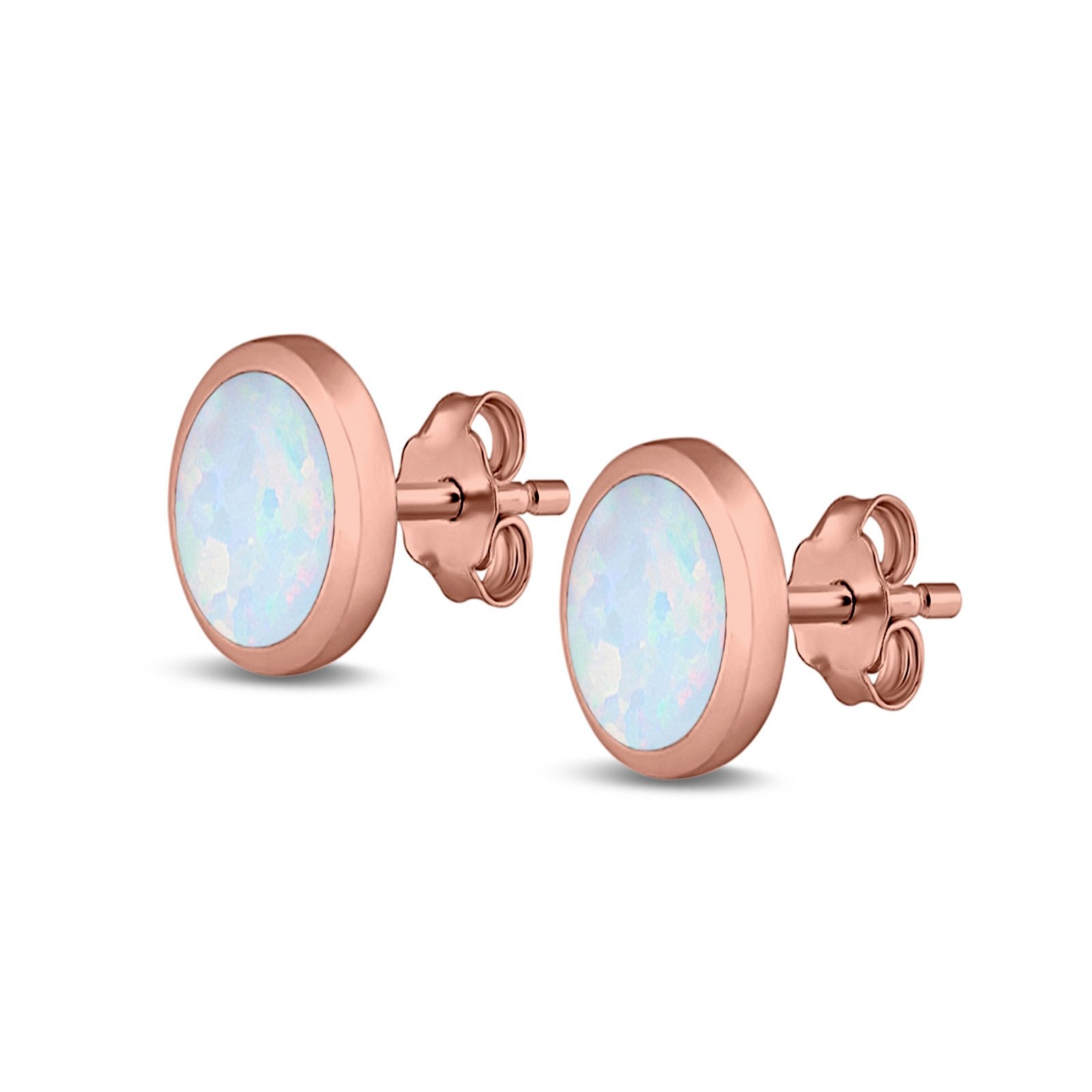 Oval Stud Earrings Lab Created Opal 925 Sterling Silver (6mm-12mm)