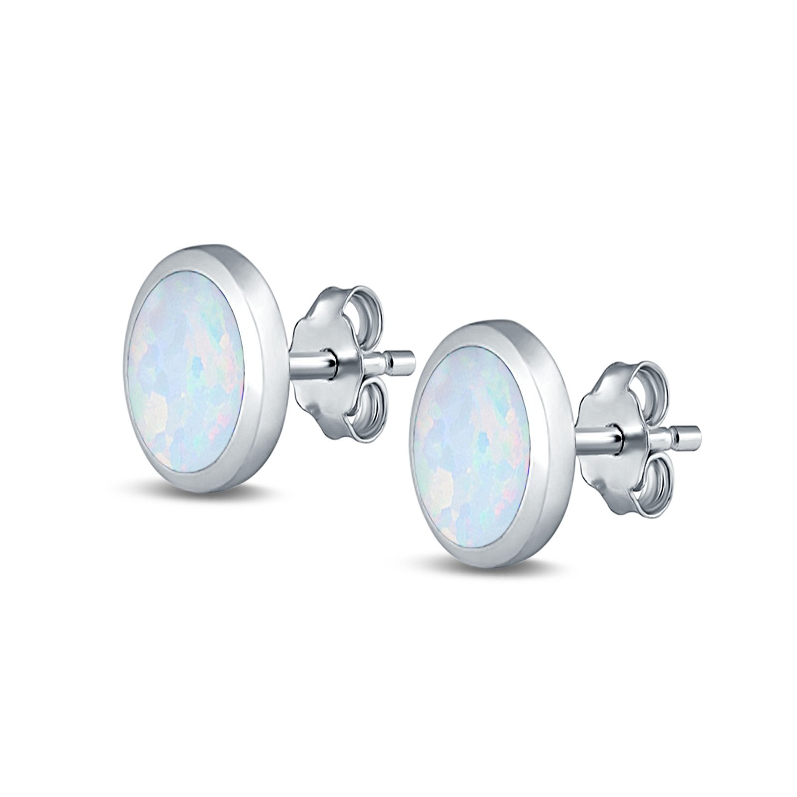 Oval Stud Earrings Lab Created Opal 925 Sterling Silver (6mm-12mm)