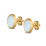 Oval Stud Earrings Lab Created Opal 925 Sterling Silver (6mm-12mm)