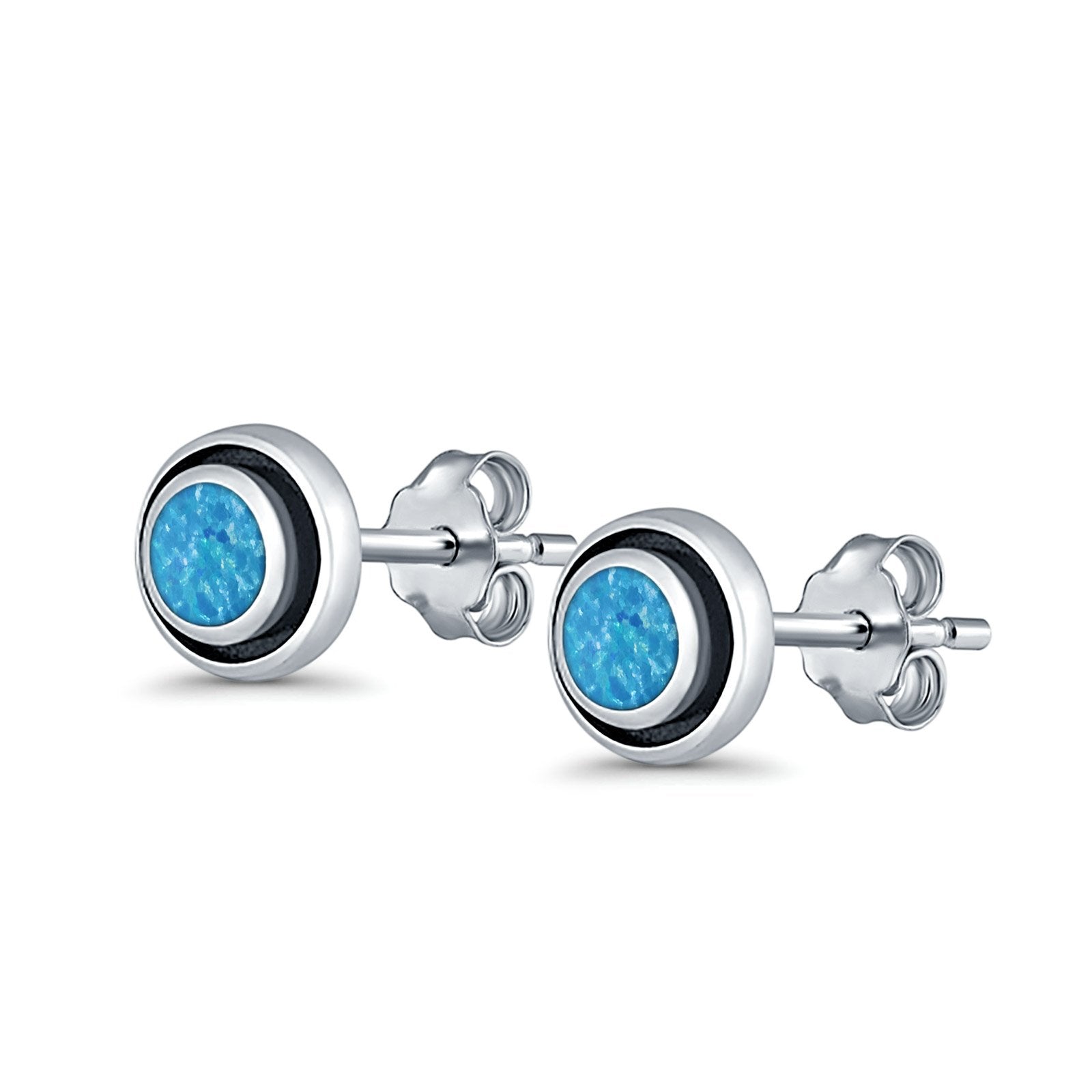Stud Earrings Round Bali Lab Created Opal 925 Sterling Silver (5mm-10mm)