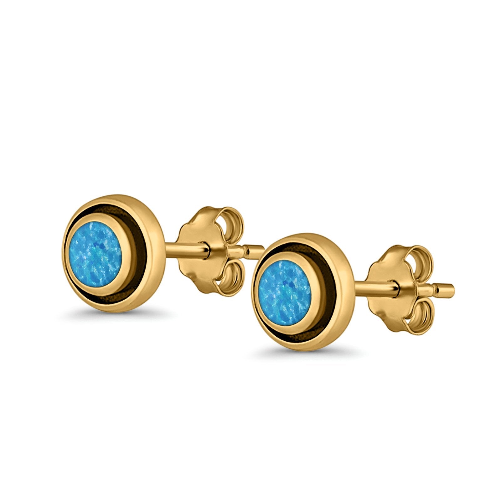 Stud Earrings Round Bali Lab Created Opal 925 Sterling Silver (5mm-10mm)