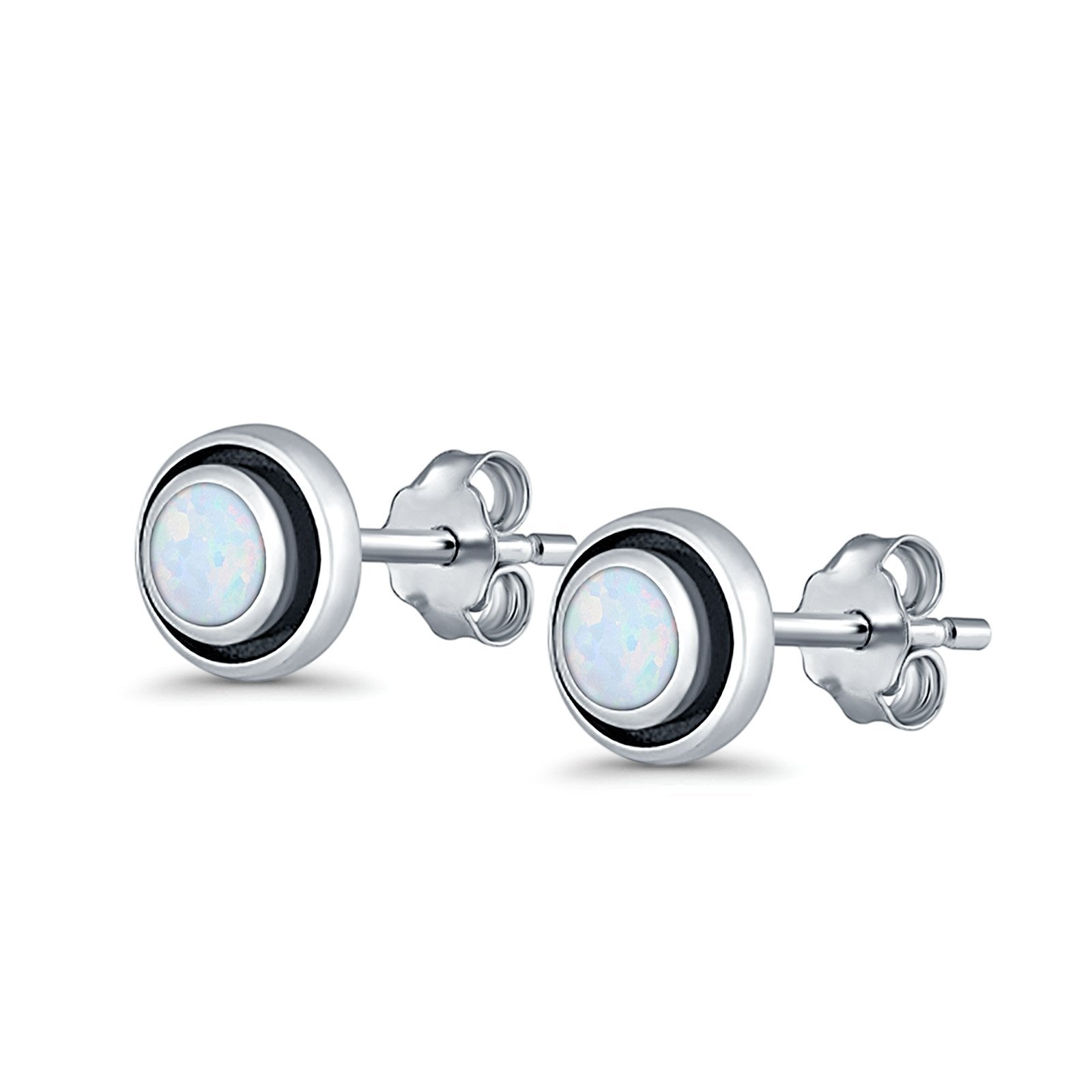 Stud Earrings Round Bali Lab Created Opal 925 Sterling Silver (5mm-10mm)
