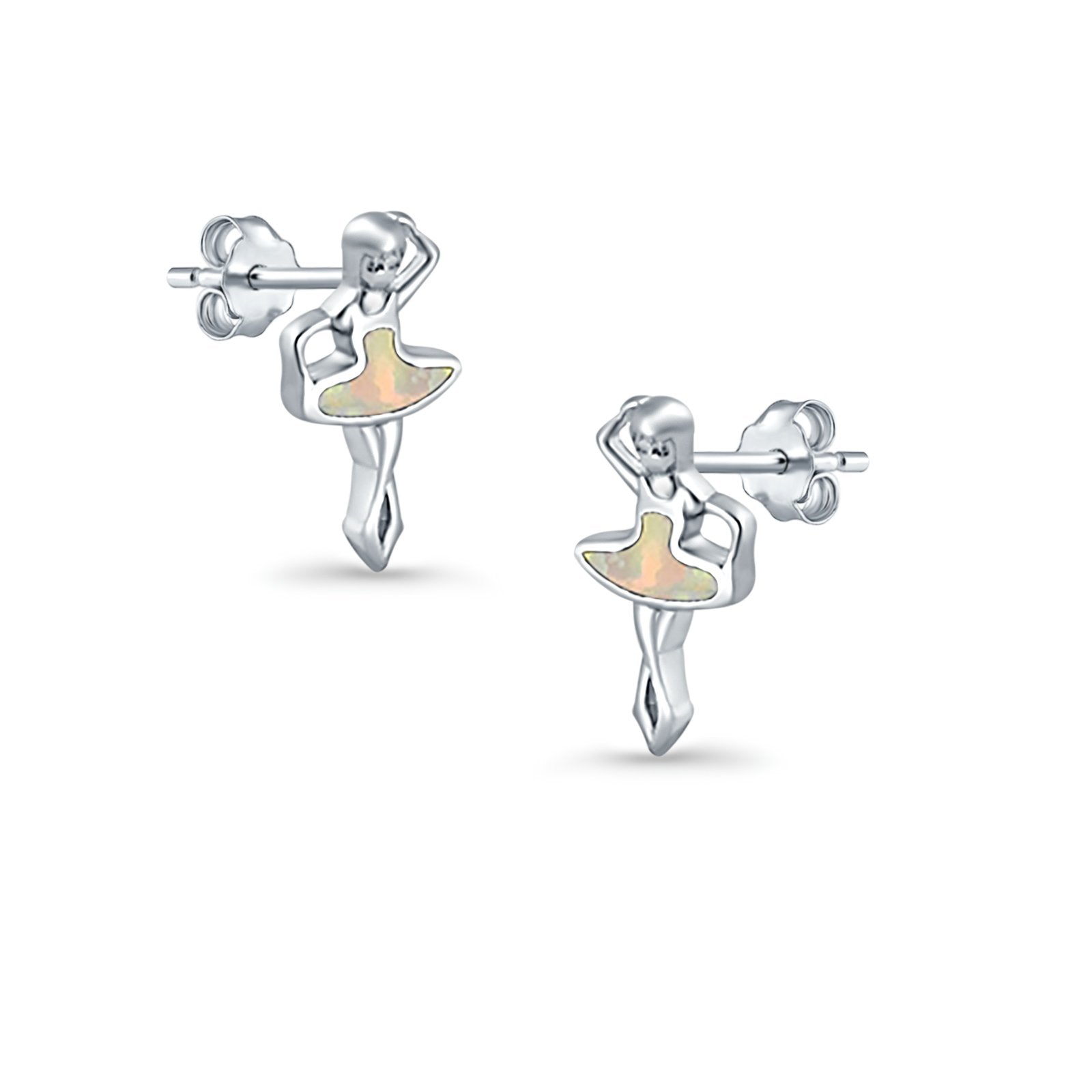 Ballet Dancer Stud Earrings Lab Created Opal 925 Sterling Silver (11mm)