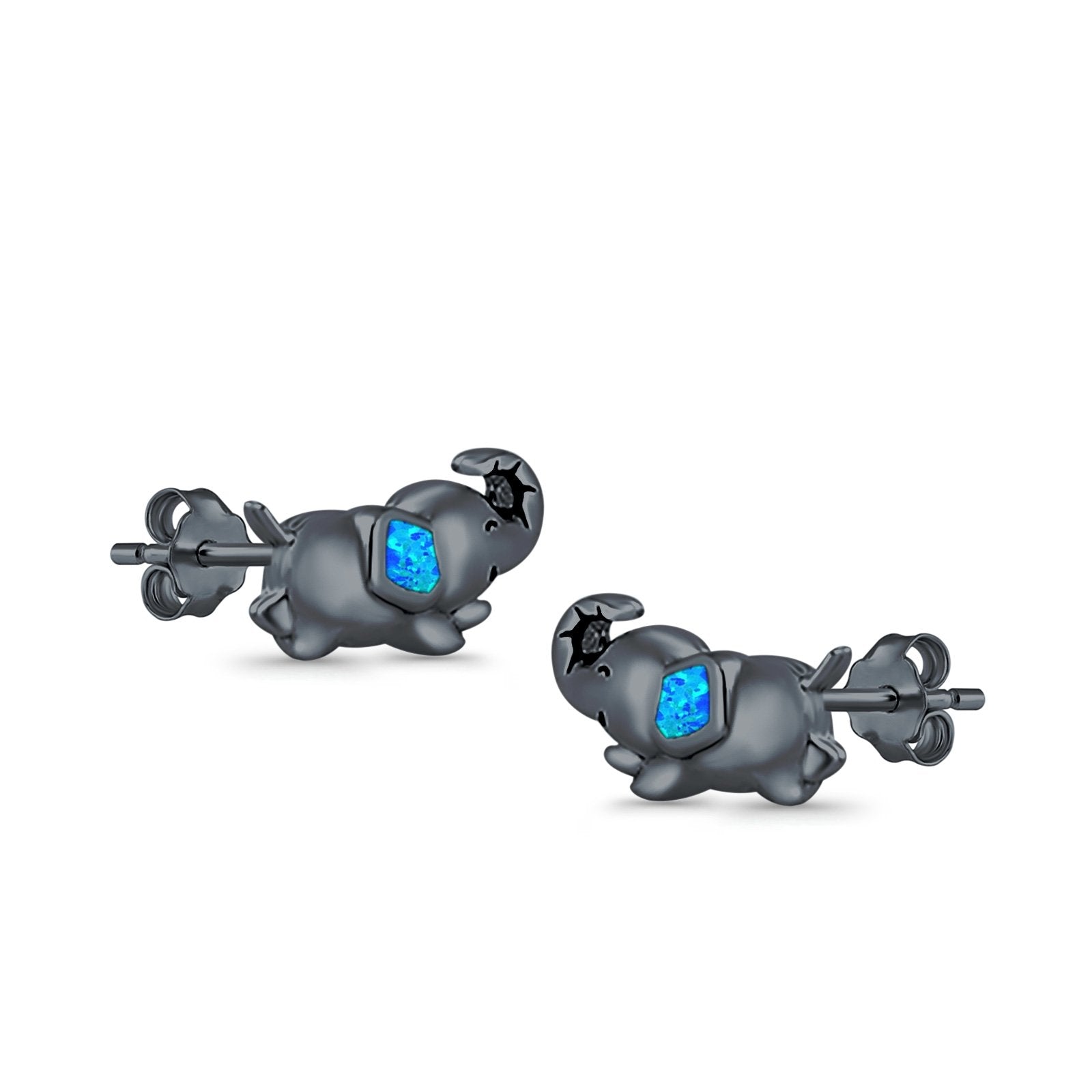 Baby Elephant Stud Earrings Created Opal 925 Sterling Silver (6mm)