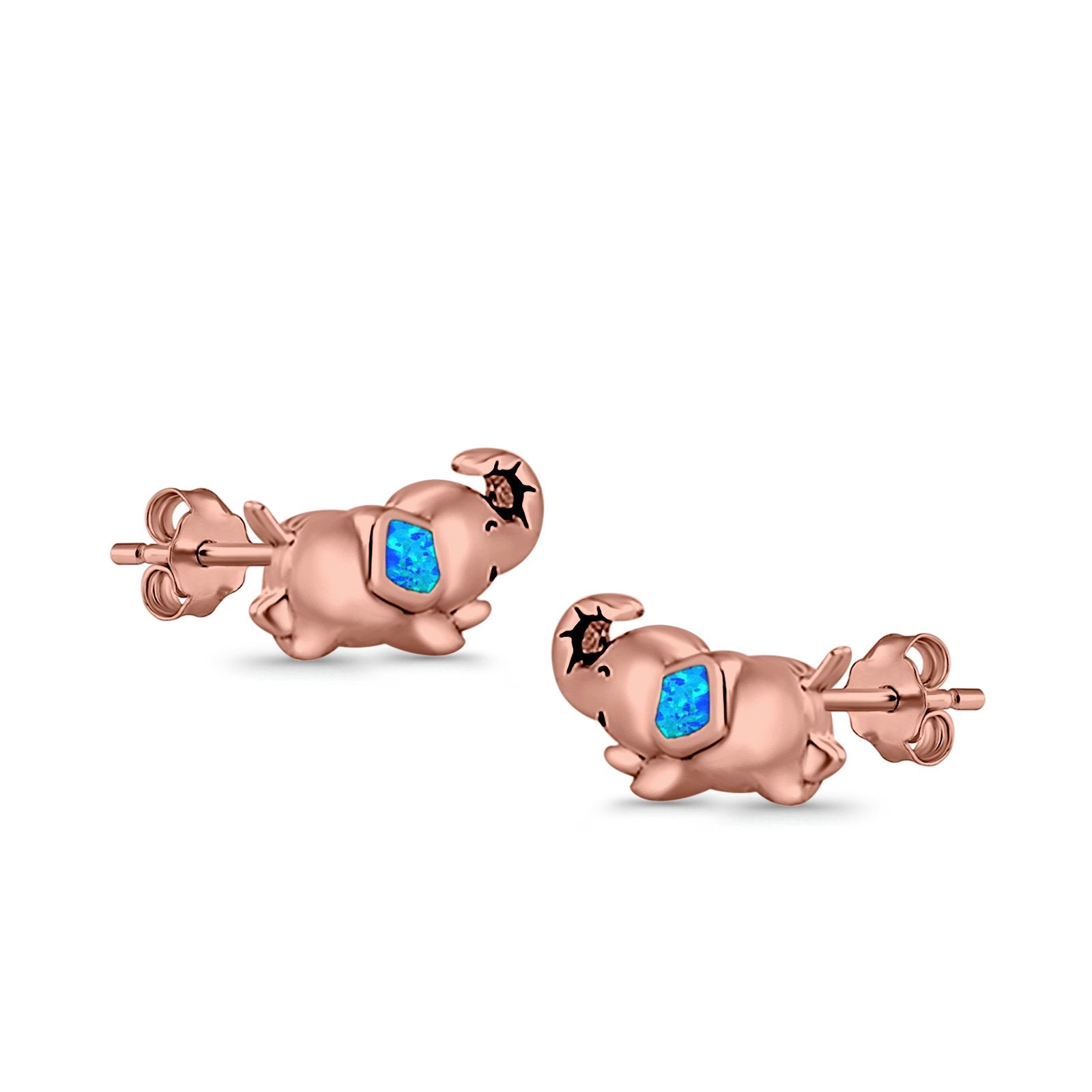 Baby Elephant Stud Earrings Created Opal 925 Sterling Silver (6mm)