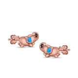 Baby Elephant Stud Earrings Created Opal 925 Sterling Silver (6mm)