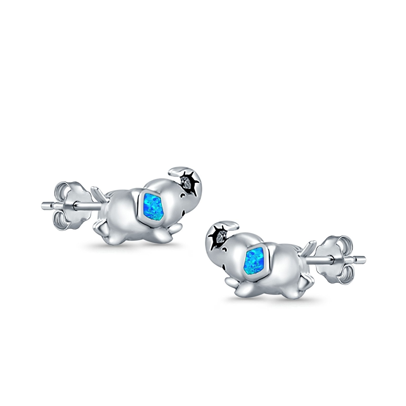 Baby Elephant Stud Earrings Created Opal 925 Sterling Silver (6mm)