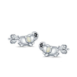 Baby Elephant Stud Earrings Created Opal 925 Sterling Silver (6mm)