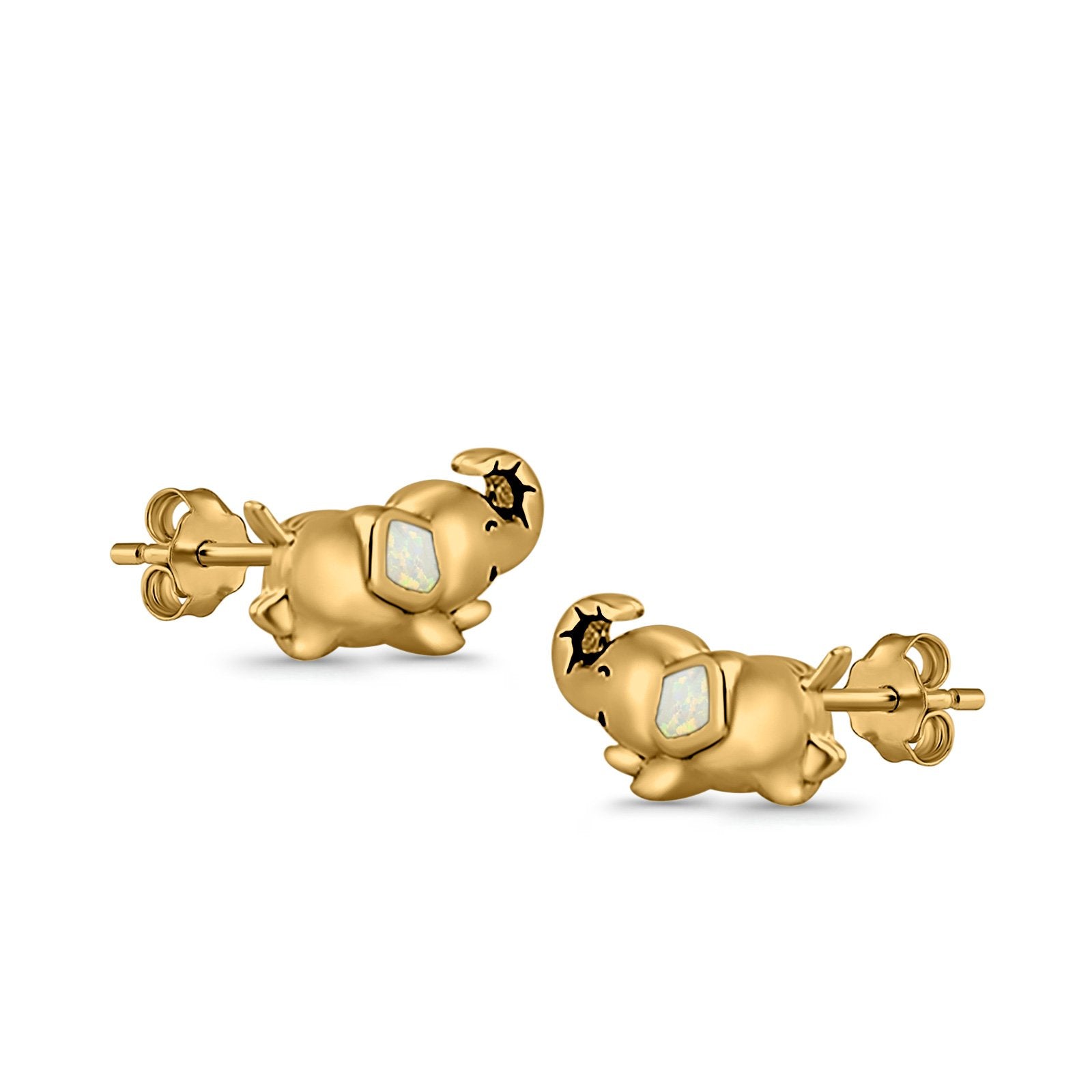 Baby Elephant Stud Earrings Created Opal 925 Sterling Silver (6mm)