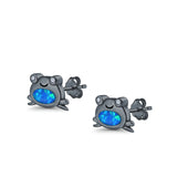 Frog Stud Earrings Created Opal 925 Sterling Silver (6mm)