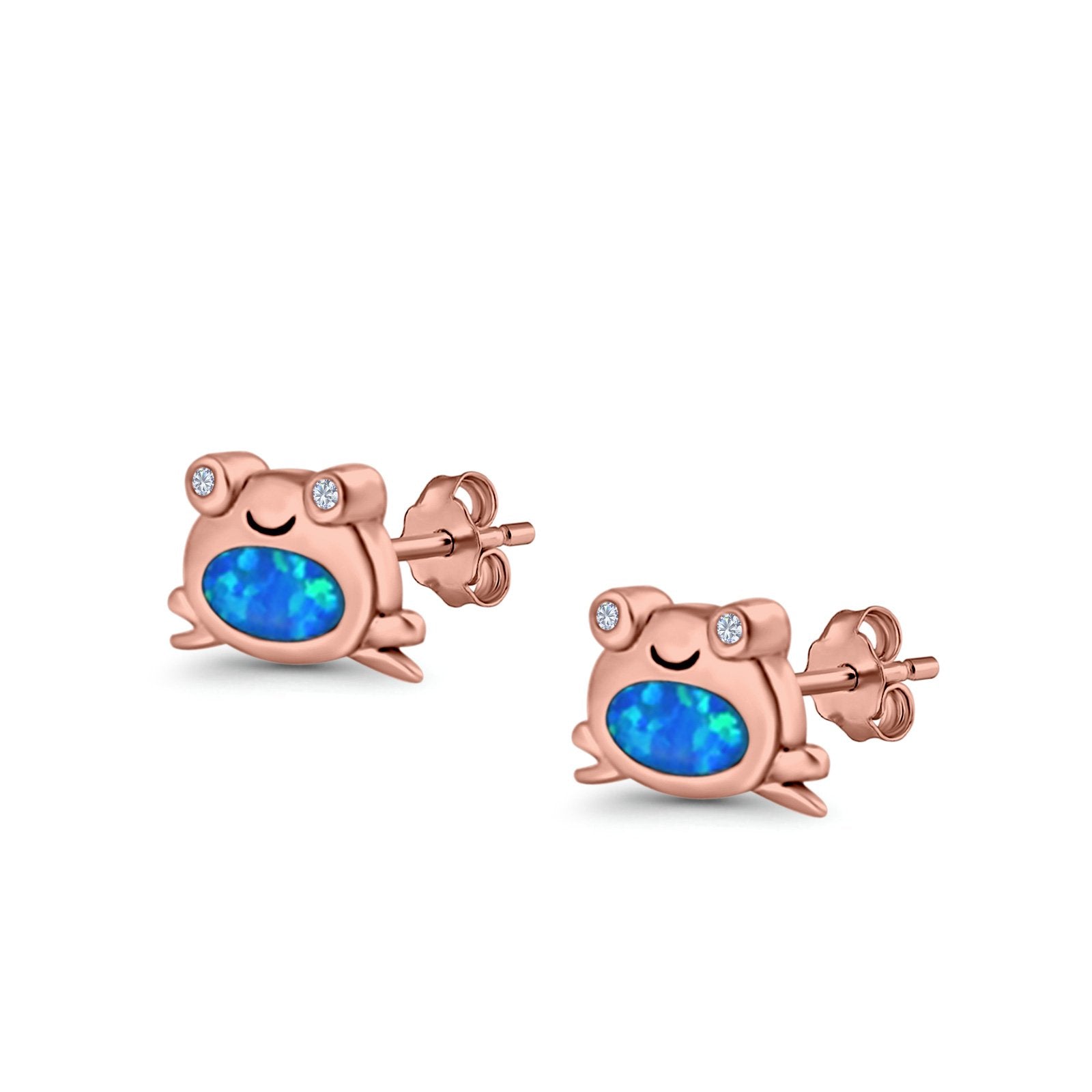 Frog Stud Earrings Created Opal 925 Sterling Silver (6mm)