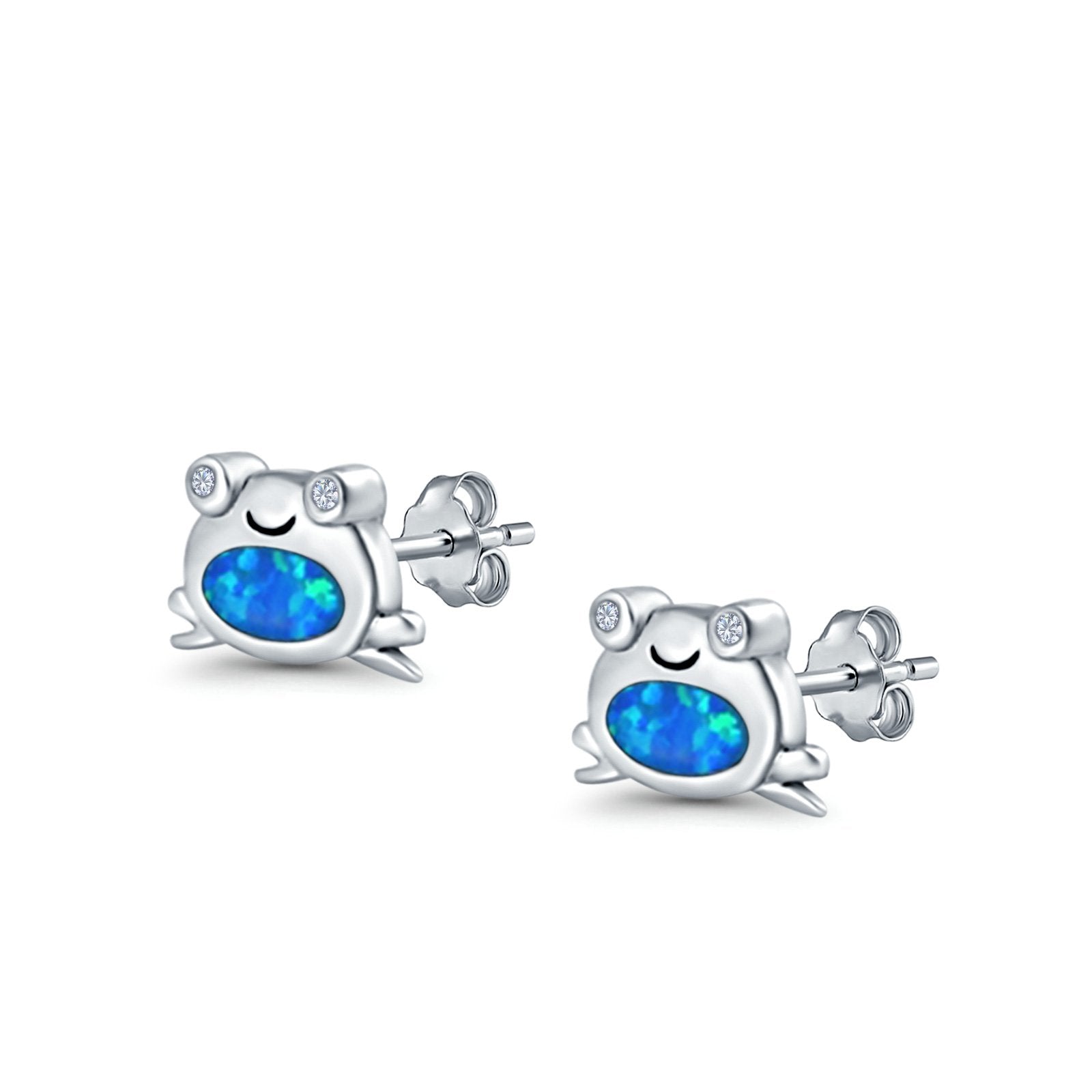 Frog Stud Earrings Created Opal 925 Sterling Silver (6mm)