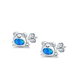 Frog Stud Earrings Created Opal 925 Sterling Silver (6mm)