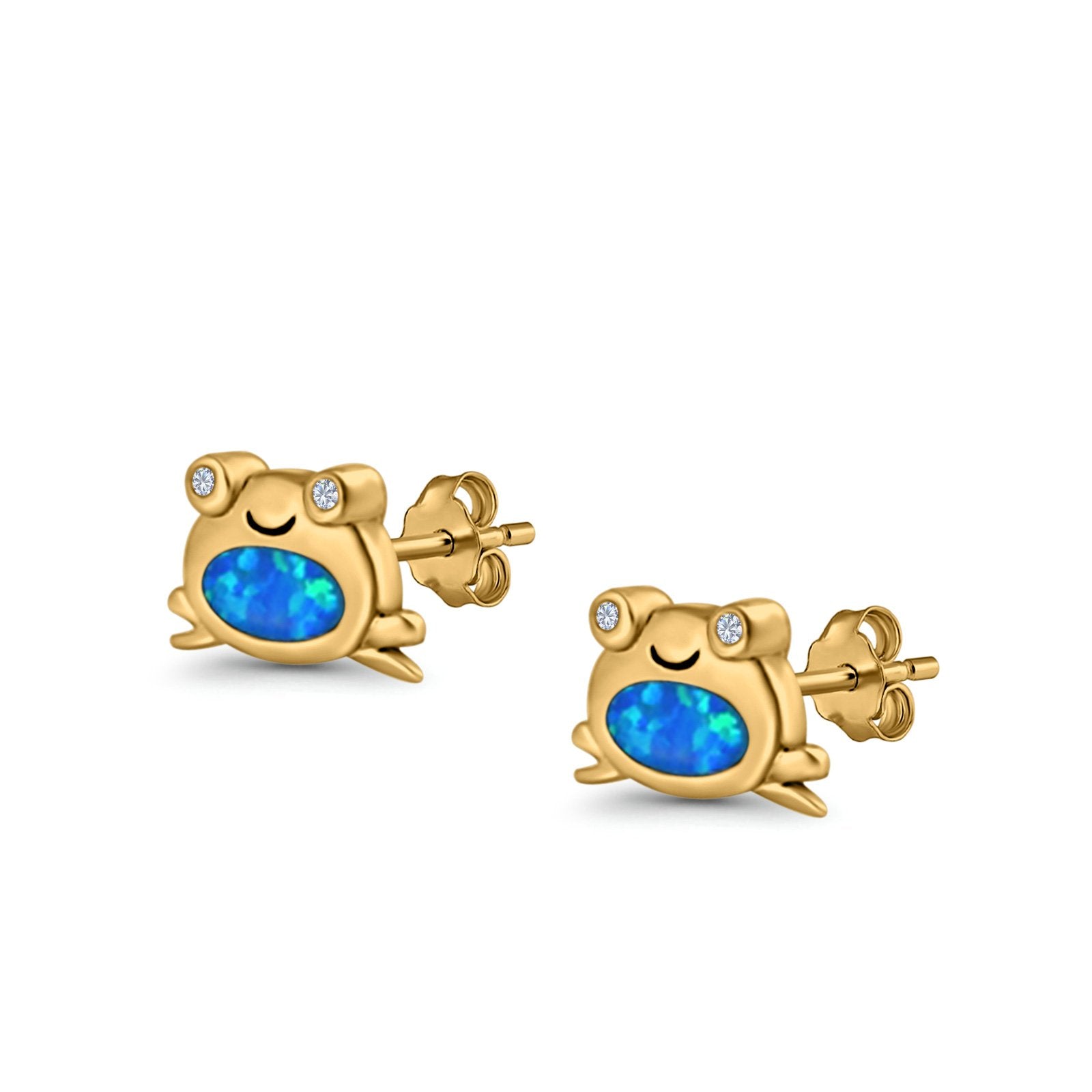 Frog Stud Earrings Created Opal 925 Sterling Silver (6mm)