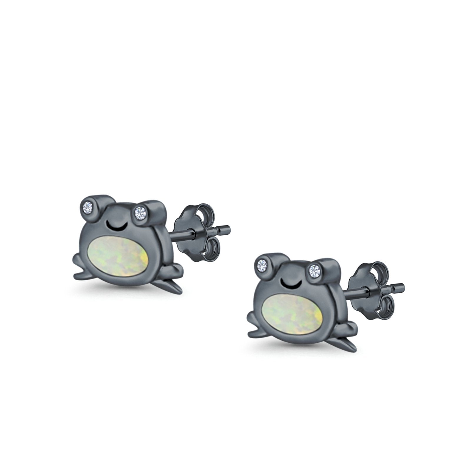Frog Stud Earrings Created Opal 925 Sterling Silver (6mm)