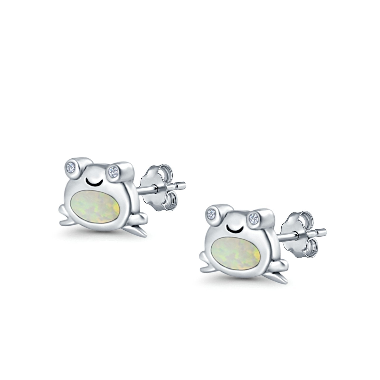 Frog Stud Earrings Created Opal 925 Sterling Silver (6mm)