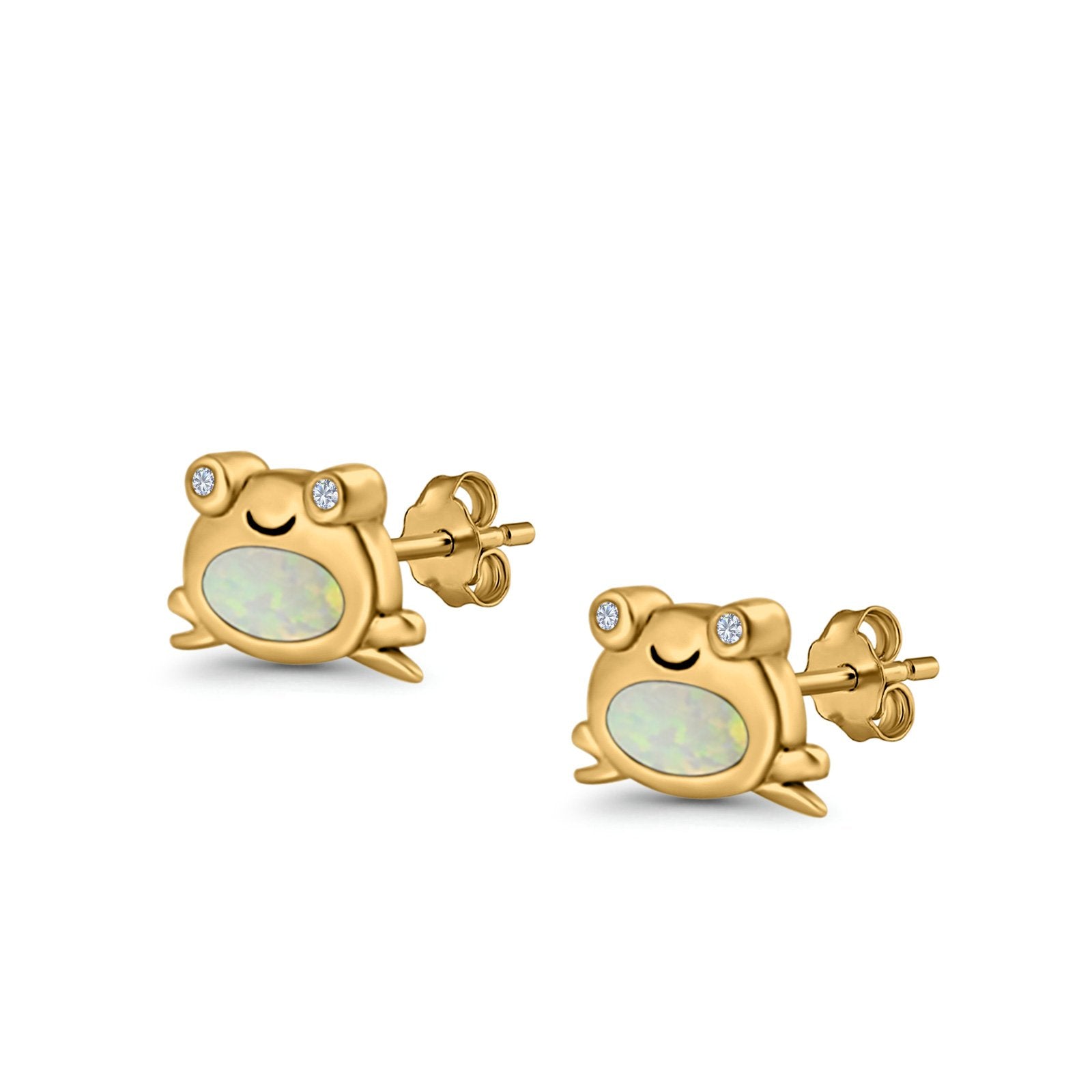 Frog Stud Earrings Created Opal 925 Sterling Silver (6mm)