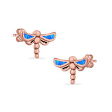 Dragonfly Stud Earrings Lab Created Opal 925 Sterling Silver (7.5mm)