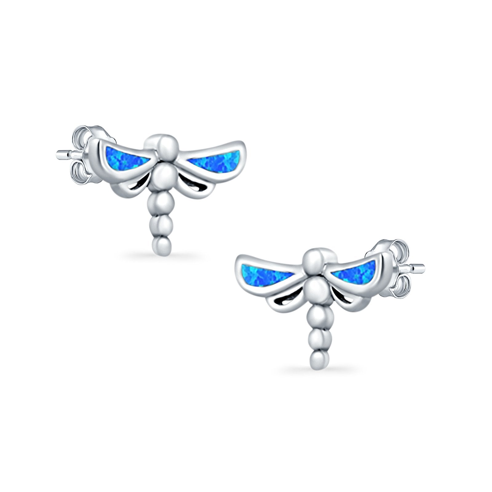 Dragonfly Stud Earrings Lab Created Opal 925 Sterling Silver (7.5mm)