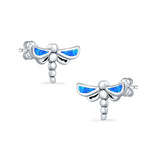 Dragonfly Stud Earrings Lab Created Opal 925 Sterling Silver (7.5mm)