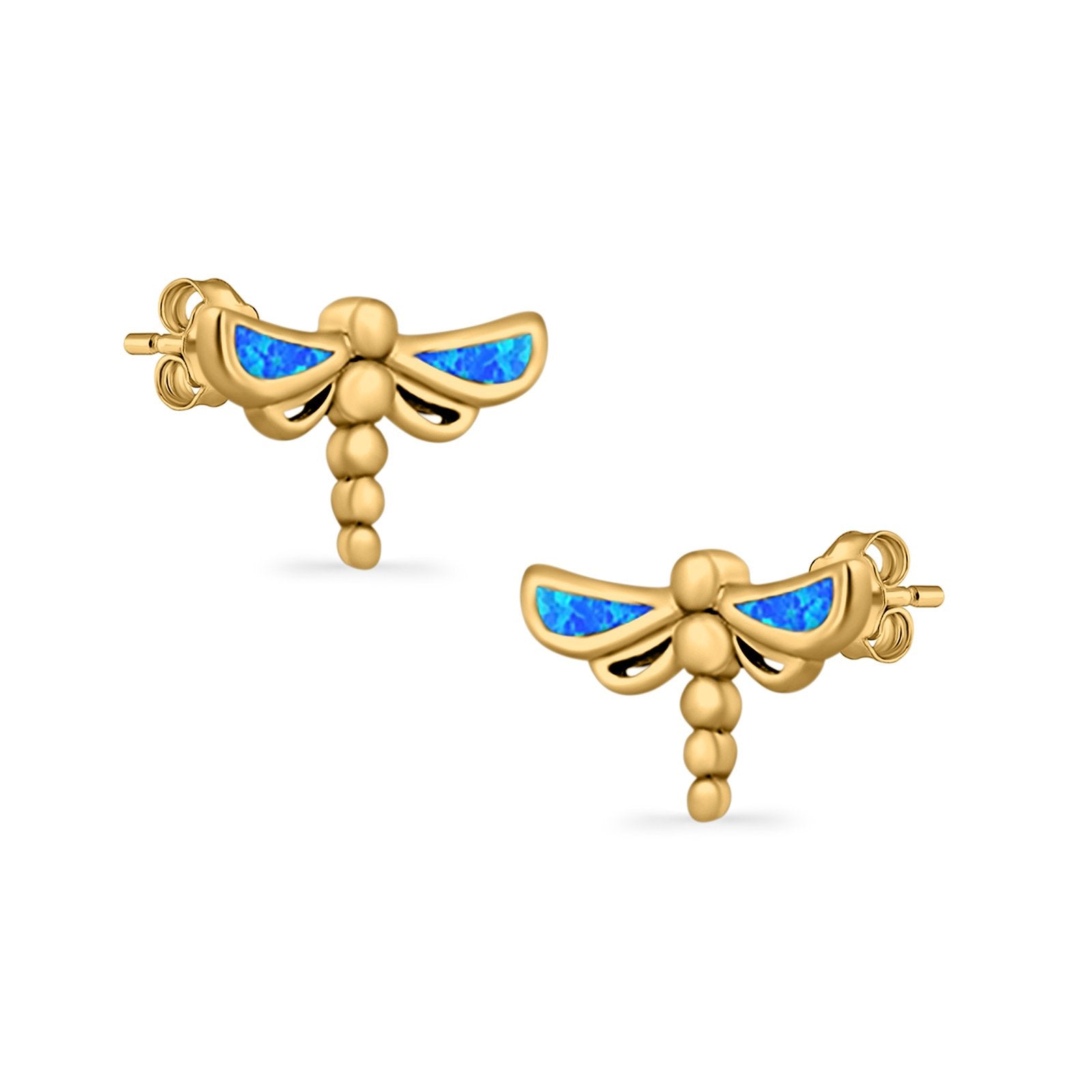 Dragonfly Stud Earrings Lab Created Opal 925 Sterling Silver (7.5mm)