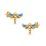 Dragonfly Stud Earrings Lab Created Opal 925 Sterling Silver (7.5mm)