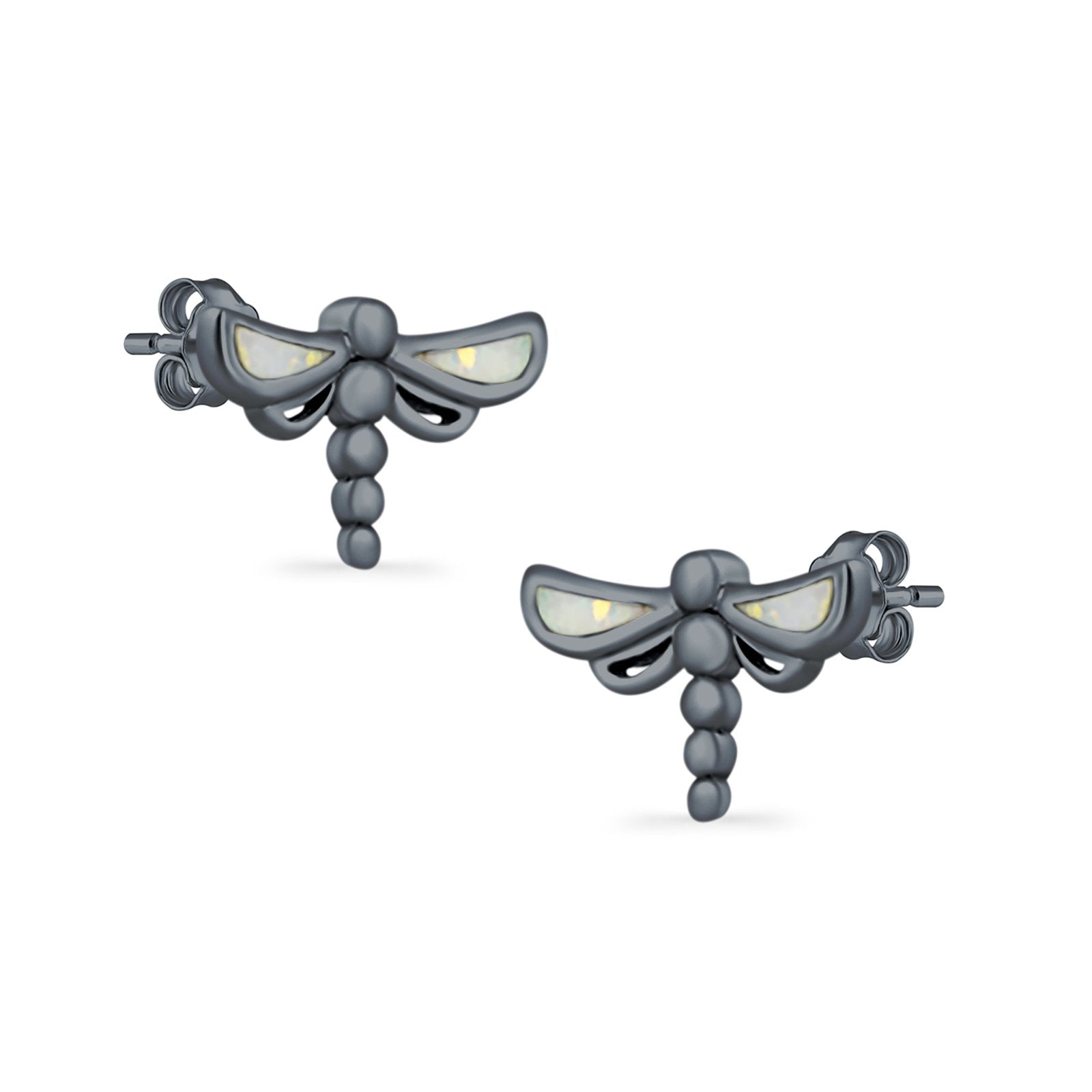 Dragonfly Stud Earrings Lab Created Opal 925 Sterling Silver (7.5mm)