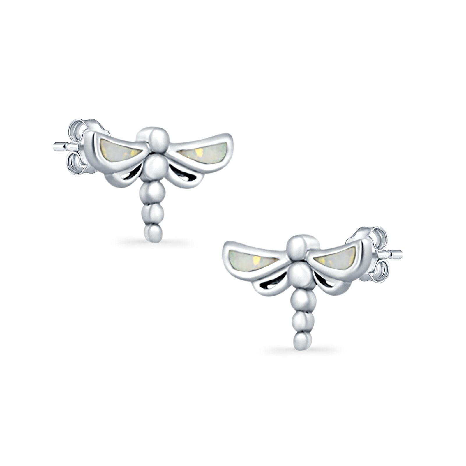 Dragonfly Stud Earrings Lab Created Opal 925 Sterling Silver (7.5mm)