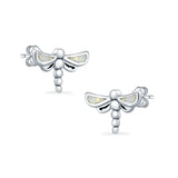 Dragonfly Stud Earrings Lab Created Opal 925 Sterling Silver (7.5mm)