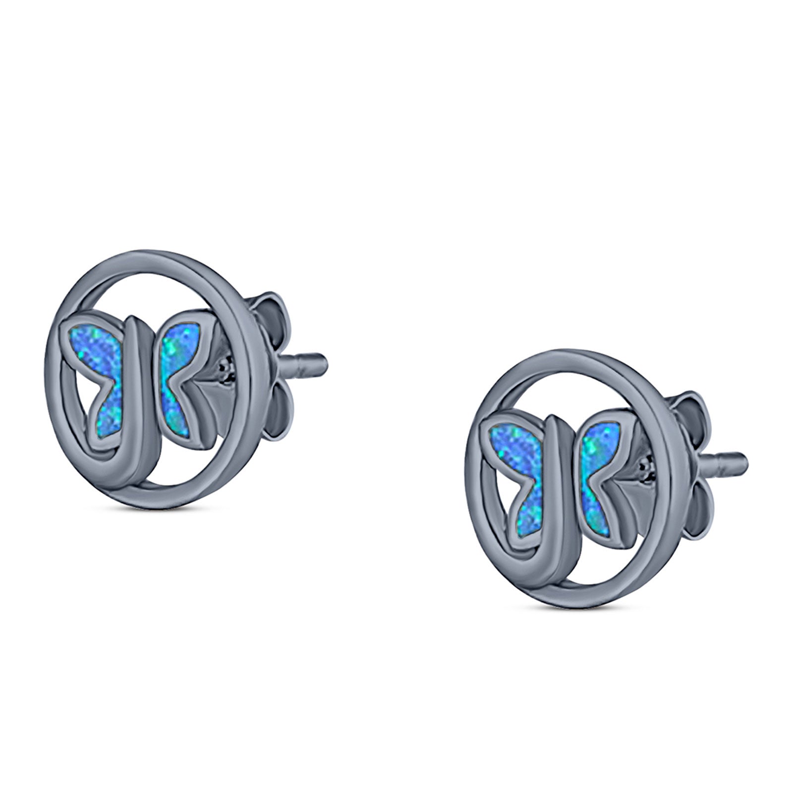 Butterfly Stud Earring Created Opal Solid 925 Sterling Silver (8.8mm)