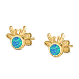 Deer Stud Earring Created Opal Solid 925 Sterling Silver (7.4mm)